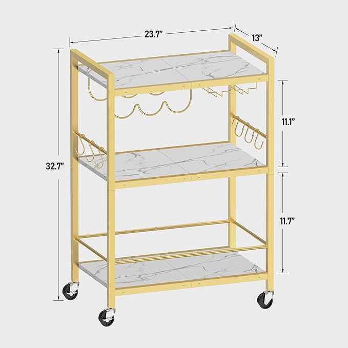 TUTOTAK Bar Cart - Serving Cart for Home - Microwave Cart, Drink Cart, Mobile Kitchen Shelf with Wine Rack and Glass Holder, Rolling Beverage Cart BC01BMG030