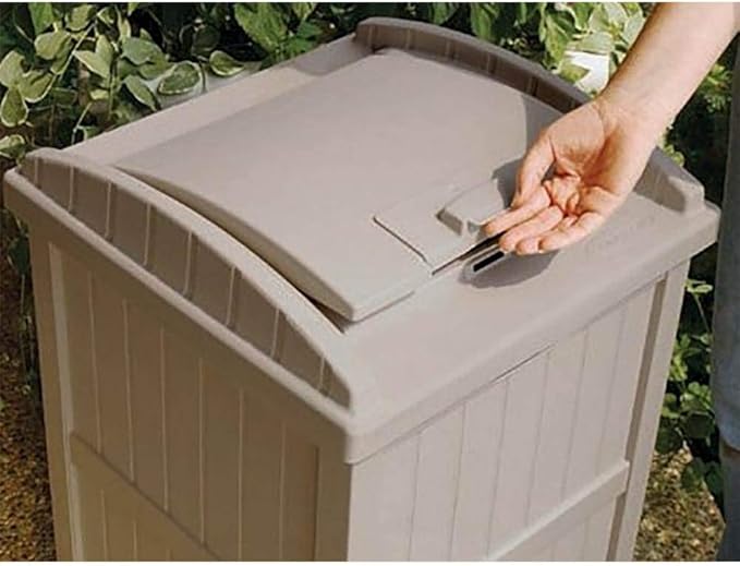 Suncast 2 Pack 15.75" x 16" x 31.6" Trash Hideaway 33 Gallon Resin Outdoor Commercial Garbage Container with Lid for Backyard, Deck, or Patio in Taupe