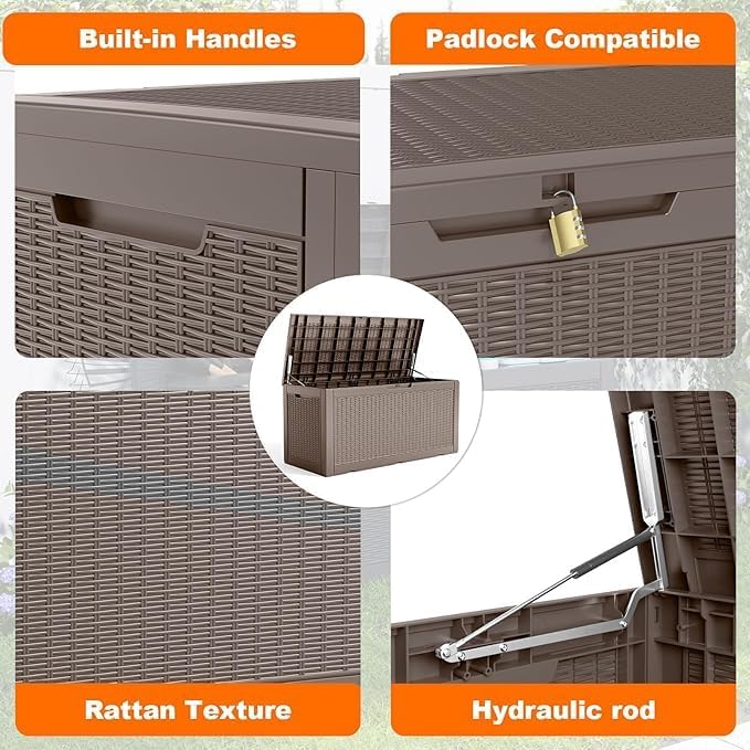120 Gallon Deck Box,Resin Outdoor Storage Box with Lockable for Patio Furniture, Pool Accessories, Garden Tools Waterproof Outside Storage Box, Grey