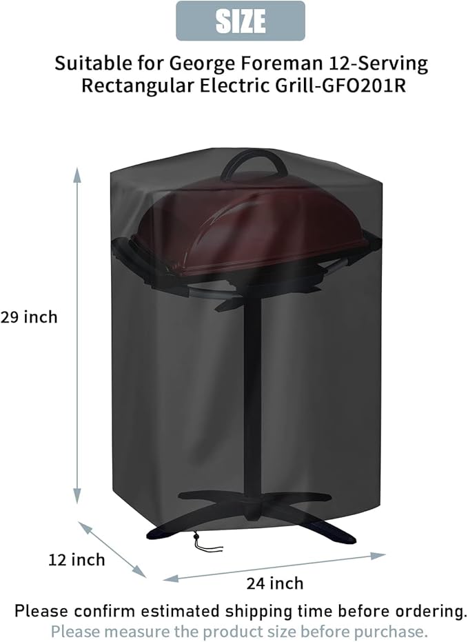 Grill Cover for George Foreman 12 Serving Indoor/Outdoor Electric Grill GFO201R, Waterproof BBQ Grill Cover, All Weather Resistant Grill Covers- 24 x 12 x 29 Inch