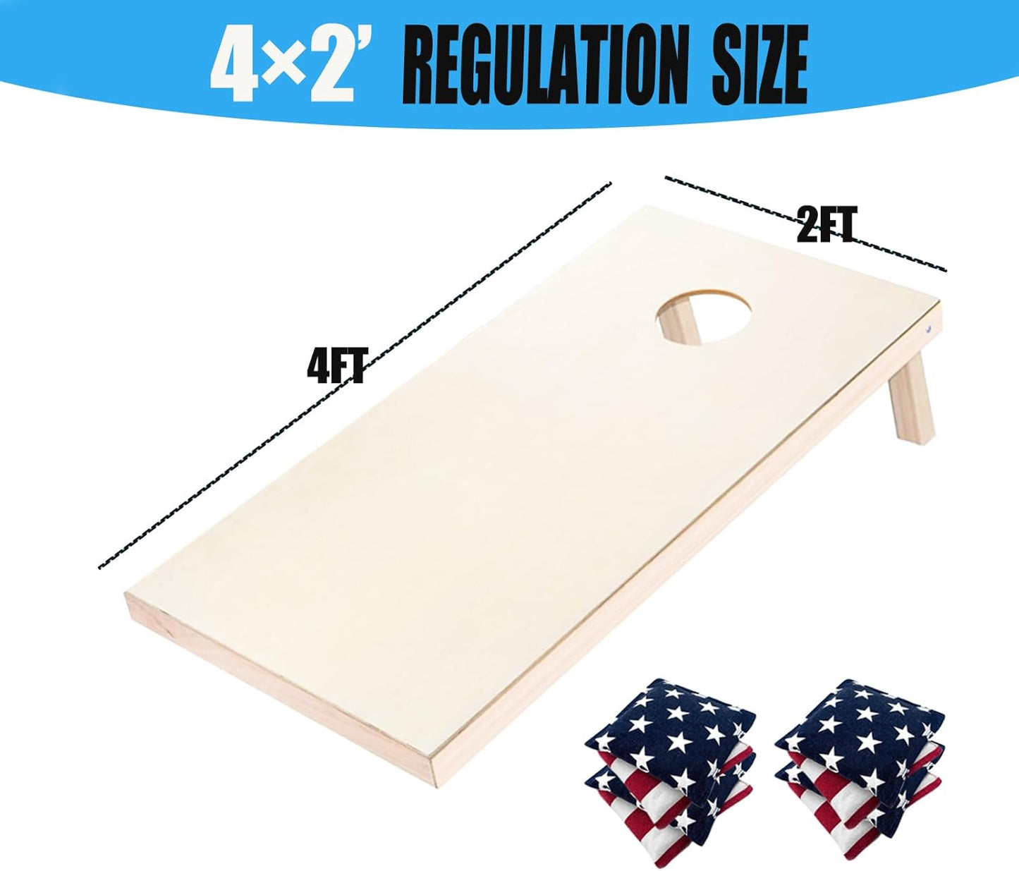 4×2FT Cornhole Board Set,Wooden Corn Hole Games for Adults Bean Bag Toss Game Set, with Corn Hole Bags Set 8,2 Cornhole Boards and a Carrying Case for Wedding/Party/Outdoor/Hiking/Yard