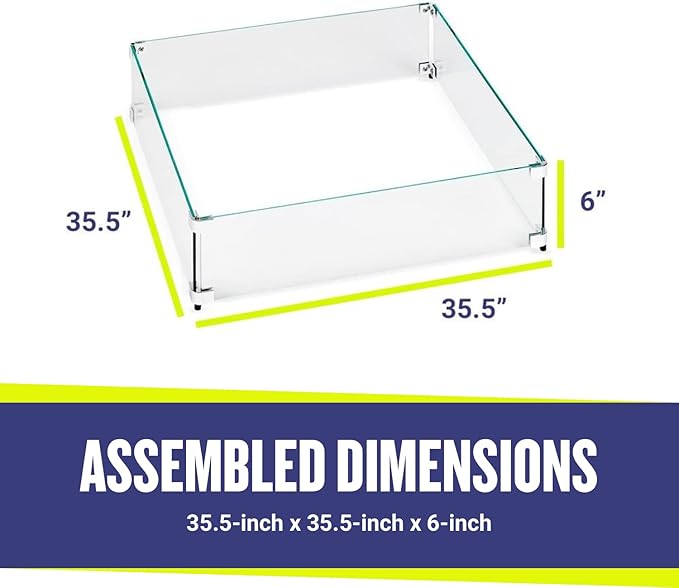 35.5" X 35.5" x 6” Square Glass Flame Guard