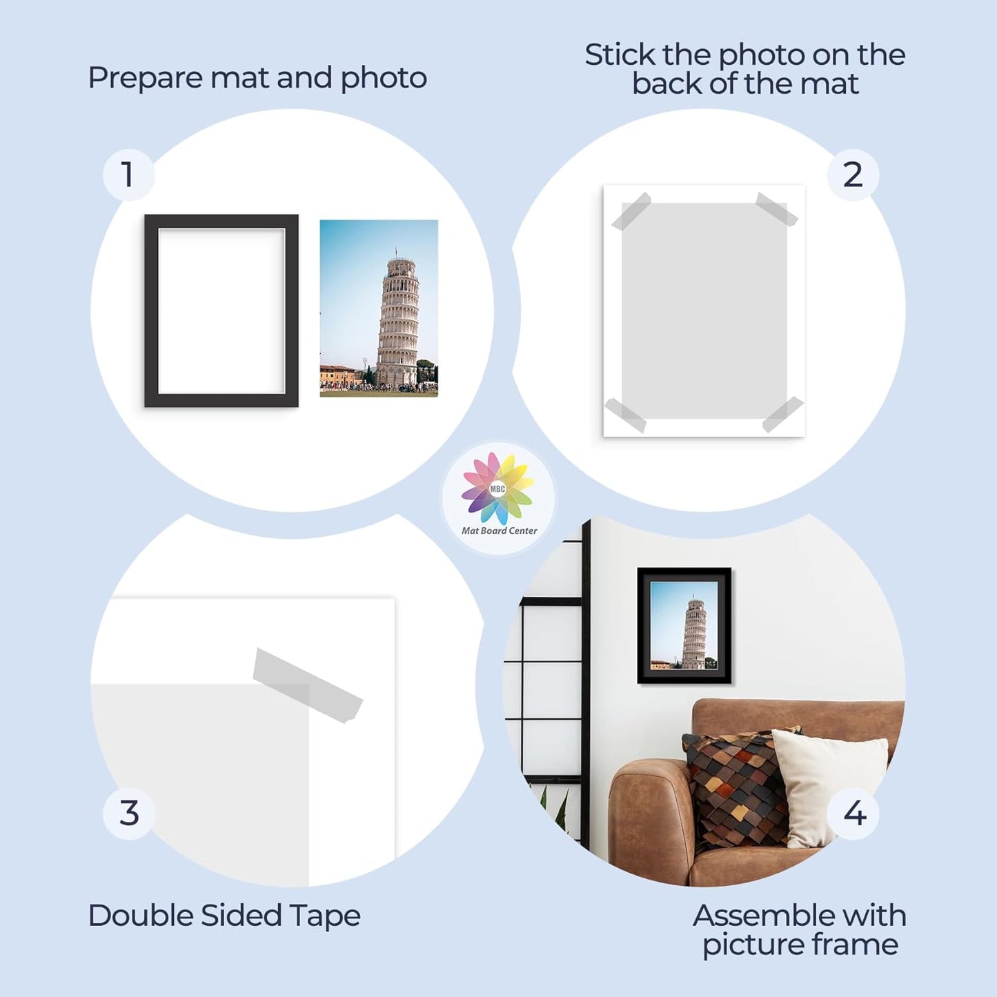 MBC MAT BOARD CENTER, 5 Pack 8x10 for 7x9 Black Picture Mats Frame Mattes, Bevel Cut, Acid Free, 4-ply Thickness