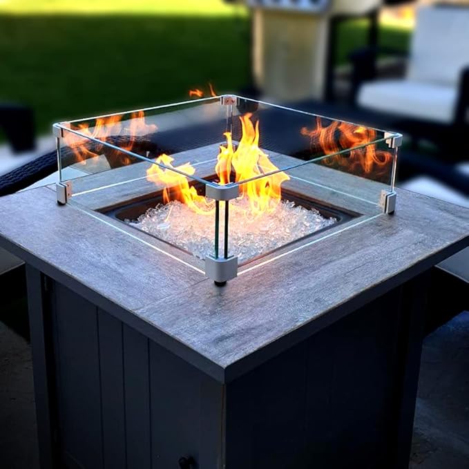 Holy Fire 17.5" L x 17.5" x 6" Square Fire Pit Glass Wind Guard Clear Tempered Glass Flame Protective Pane Wind Resistant - Fits 12” Square Fire Pit Burner Pan
