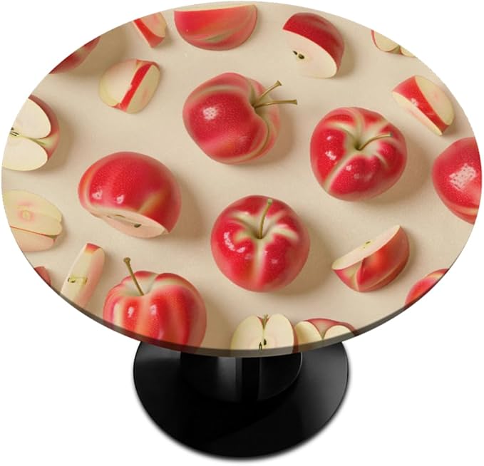 Apples Red Fruit Bright Round Table Cloth Cover, Elastic Edge Waterproof Wipeable Tablecloths 45"-56" Polyester Tablecloth for Party Restaurant Banquet Holiday Camping Outdoor Picnic