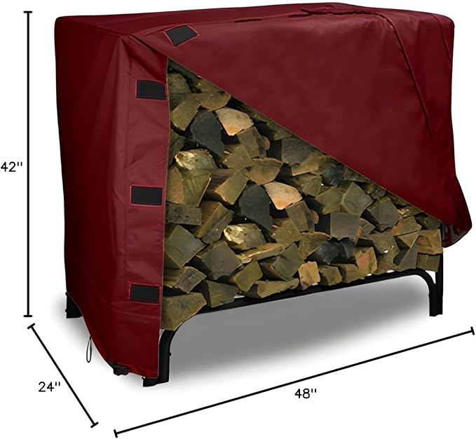 Eevelle Patio Log Rack Cover Made with Marinex Marine Grade Fabric - Waterproof - Durable Firewood Storage Large Log Rack Covers - Weather Protection - (42" H x 48" L x 24" D, Burgundy)