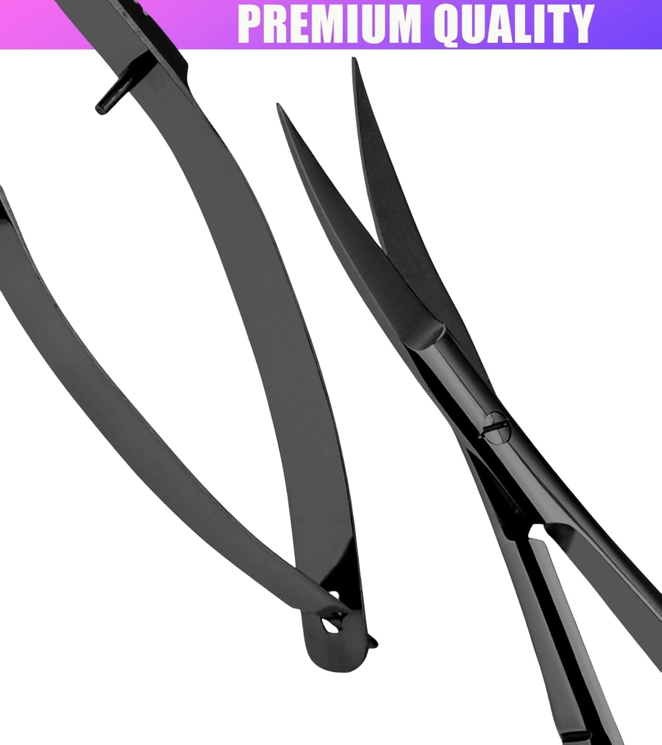 Cross Edge Curved Spring Scissors 5 Inch Stainless Steel Precision Eyebrow & Eyelash Shaping & Trimming Scissor, Snips Squeeze, Embroidery, Knitting Micro Tip Craft Scissors (Black)