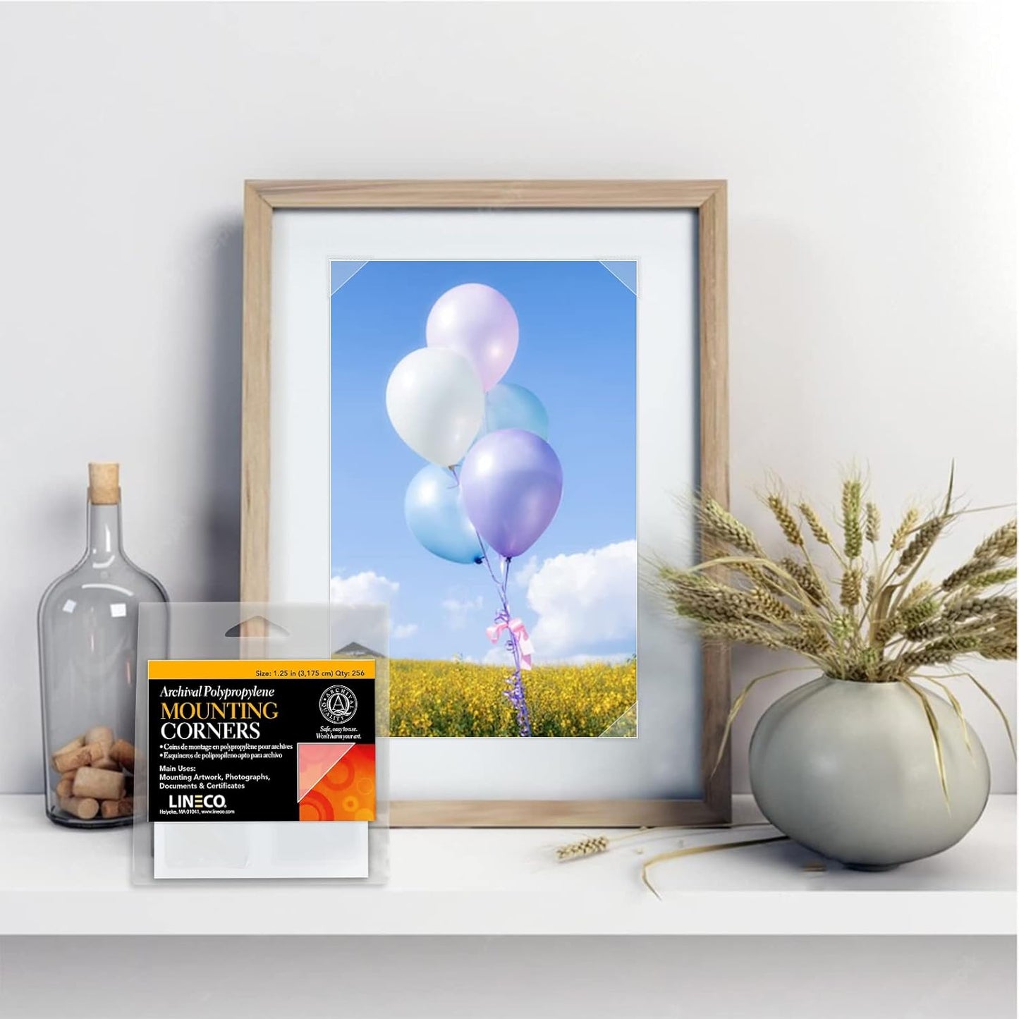 Lineco Acid-Free Archival Polypropylene Mounting Corners, Self Adhesive and Pressure Sensitive, 1.25", for Artwork Pictures and Documents (Qty:256)