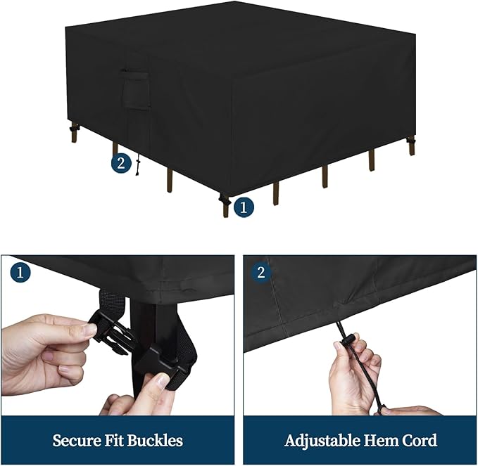 Easy-Going Patio Furniture Set Cover Waterproof Outdoor Square Table Cover with Seal Tape at Seams (49"L x 49"W x 28"H, Black)