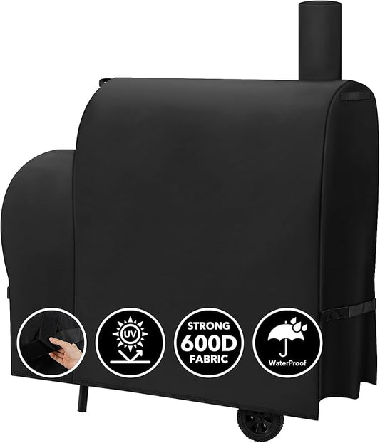 Heavy Duty 600D Grill Cover Fits for Royal Gourmet CC1830FC 30-Inch Charcoal Barrel Grill with Offset Smoker Grill Cover