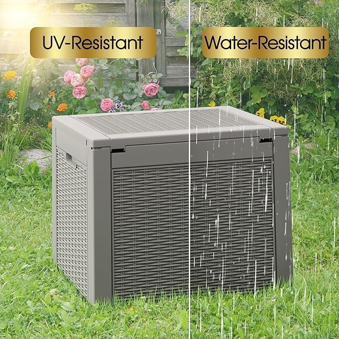 32 * 2 Gallon Outdoor storage deck Box Waterproof ，garden tool,backyard cushion,poolside storage,Small delivery boxes for outside,Two Boxes/set (Rattan Gray