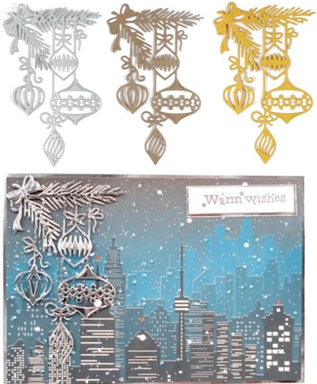 Metal Cutting Dies DIY Merry Christams Embossing Stencil Template Scrapbooking Card Making Mold Photo Album Arts Crafts Tools (Christmas ornament-12.7x8cm)