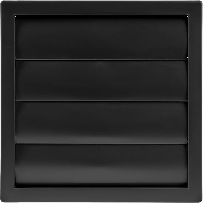 Plastic 6" Black Dryer Vent Cover with Flange - Exhaust Ventilation Grille with Shutters - Louvered Air Vent for Bathroom, Kitchen, Garage various Ventilation Systems Ø5.9" / 7.5" x 7.5"