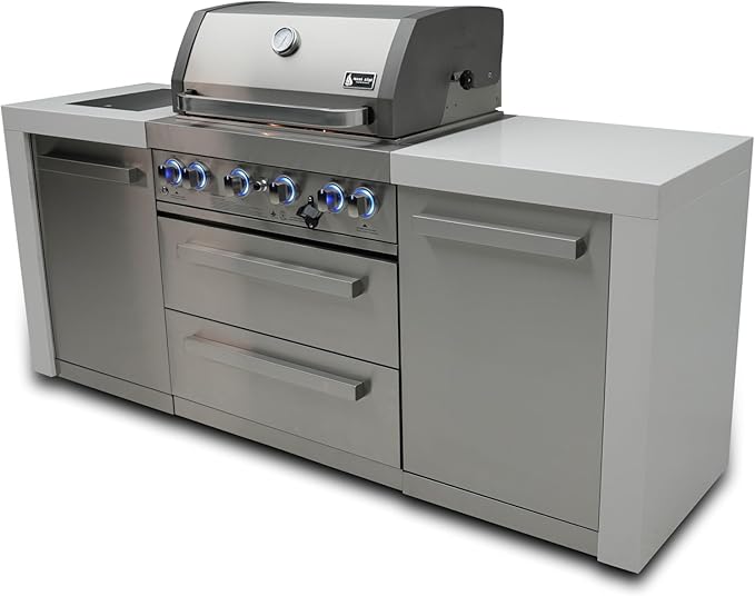 Mont Alpi MAi400-D 4-Burner 78000 BTU Deluxe Stainless Steel Outdoor Kitchen Island Gas Grill + Infrared Side & Rear Burners + Rotisserie Kit + Storage Cabinets + Granite Countertops + Grill Cover