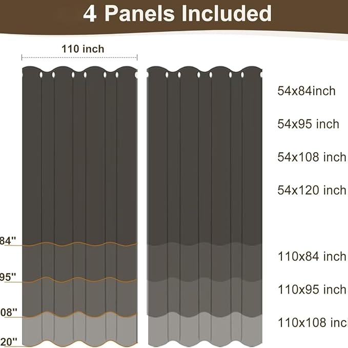 HolidayIdeas Outdoor Curtains for Patio Waterproof 4 Panels 110x108 Inch-Windproof Weatherproof Privacy Wide Cream Curtains-Grommet Top and Tab Bottom Drape for Pergola, Porch, Gazebo, Backyard