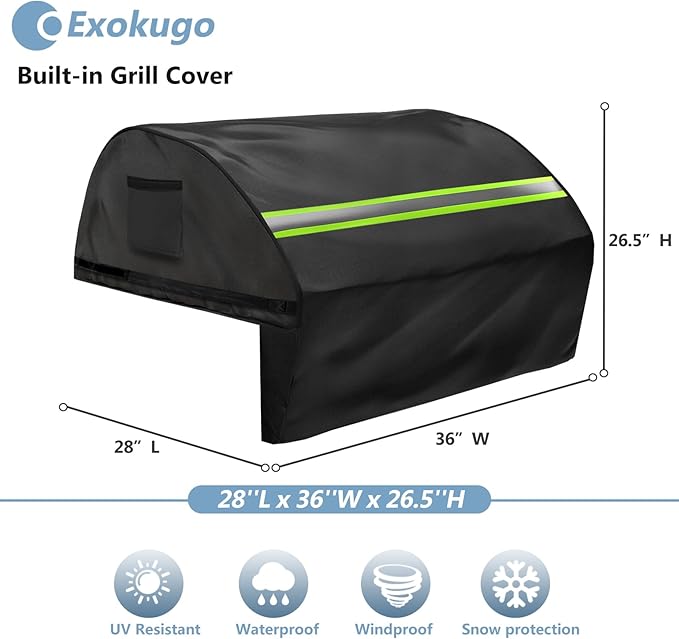 Built in Grill Cover for Wolf 36 inch - Heavy Duty 600D Waterproof with Reflective Strips and Plush Lining,Protects The Built in Grill While Enhancing its Visual Appeal,28''L x 36''W x 26.5''H,Black