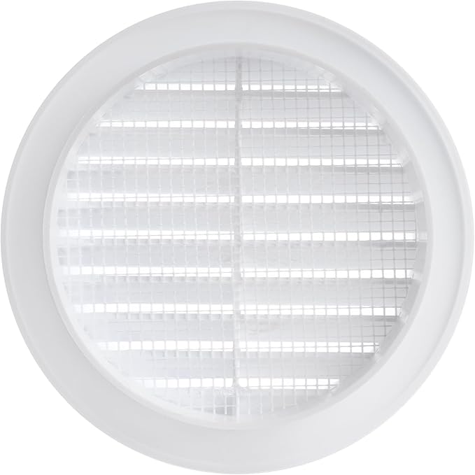White 4" Inch Round Ventilation Grille with Insect mesh. (Duct 4Ø / Grille 5Ø) Ventilation Applications. Indoor and Outdoor Vent Cover. Available 3 Sizes / 4 Colors.