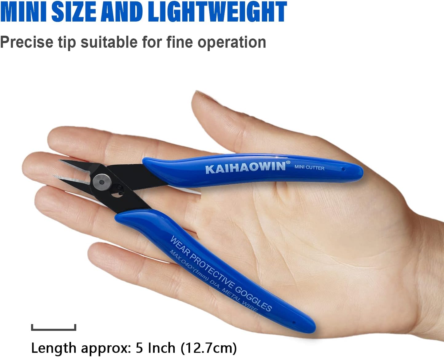 KAIHAOWIN Micro Wire Cutters with Spring, 2 Pack, 5 inch Precision Mini Flush Cutters Bulk, Nippers, Flush Cutting Pliers, Wire Snips, Small Side Cutters for Electronics Crafts Jewelry-Blue