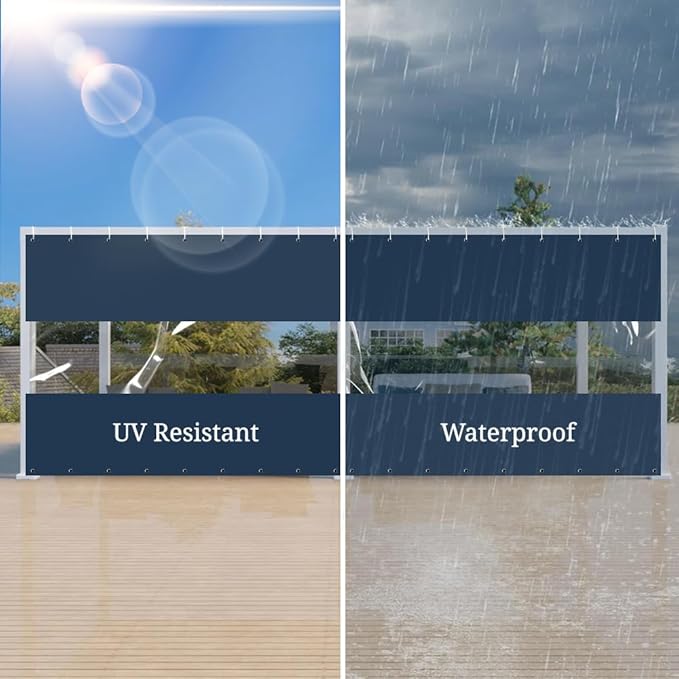 Covers & all Outdoor Clear Panel Curtain, 12 oz Vinyl Outdor Curtains for Patio, Waterproof & Weather Resistant Tarp with Brass Grommets for Pergola, Porch, Gazebos, Balcony (7’ H x 12’ W Feet, Blue)