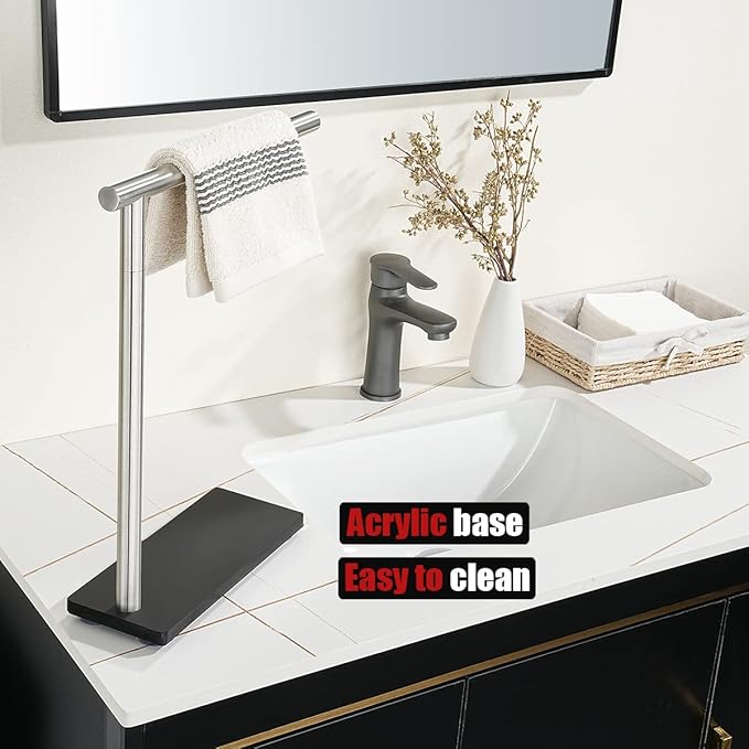 JQK Hand Towel Holder Stand Brushed, Modern Tree Rack Free Standing for Countertop with 12 Inch Bar, 304 Stainless Steel Thicken 0.8mm, HTT170-BN