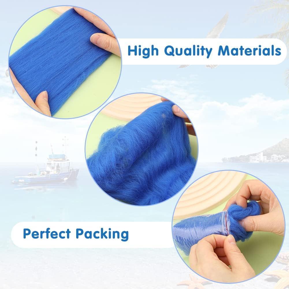 Wonvoc Needle Felting Wool 80 g, 8 Colors Nature Wool Roving, Felting Wool Bulk, Wool Roving for Needle Felting, for DIY Craft Materials and Felting Wool Craftsmen, 10g/Color, Blue