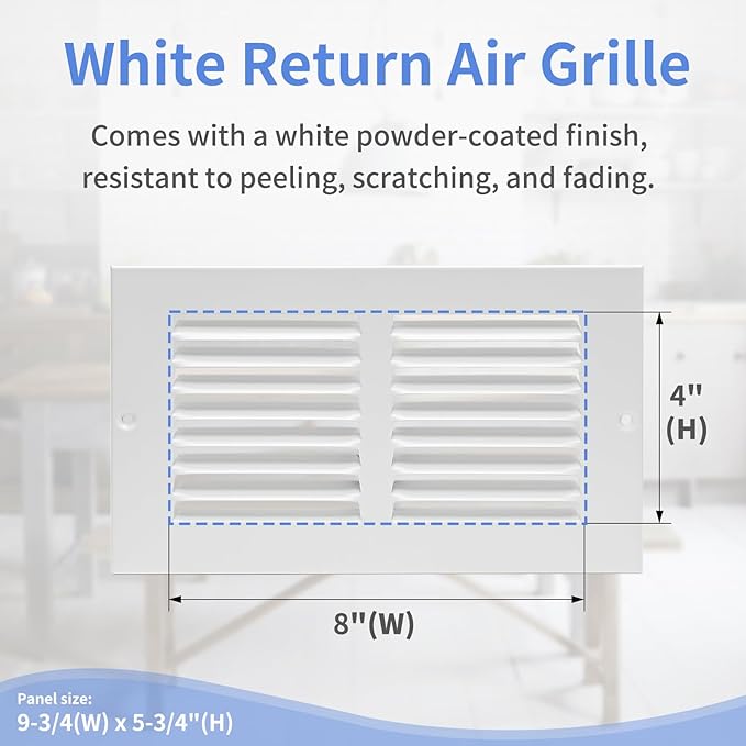 8"W x 4"H [Duct Opening Size] Steel Return Air Grille, Air Return Vent Cover for Ceiling and Sidewall - HVAC Air Vent Covers - [Outer Dimensions: 9.75"W x 5.75"H]
