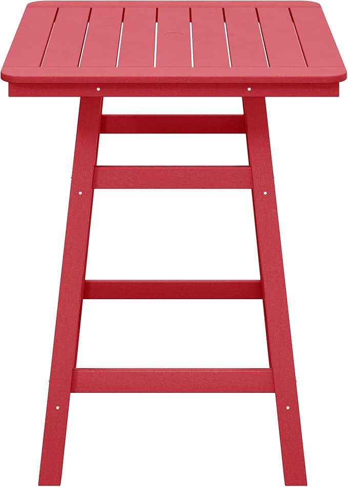 Costaelm Outdoor Bar Table, 37" Counter Height Square Patio Cocktail Bar Table with Umbrella Hole, Patio Bistro Dining Pub Table for Front Porch Deck Backyard Garden, Red