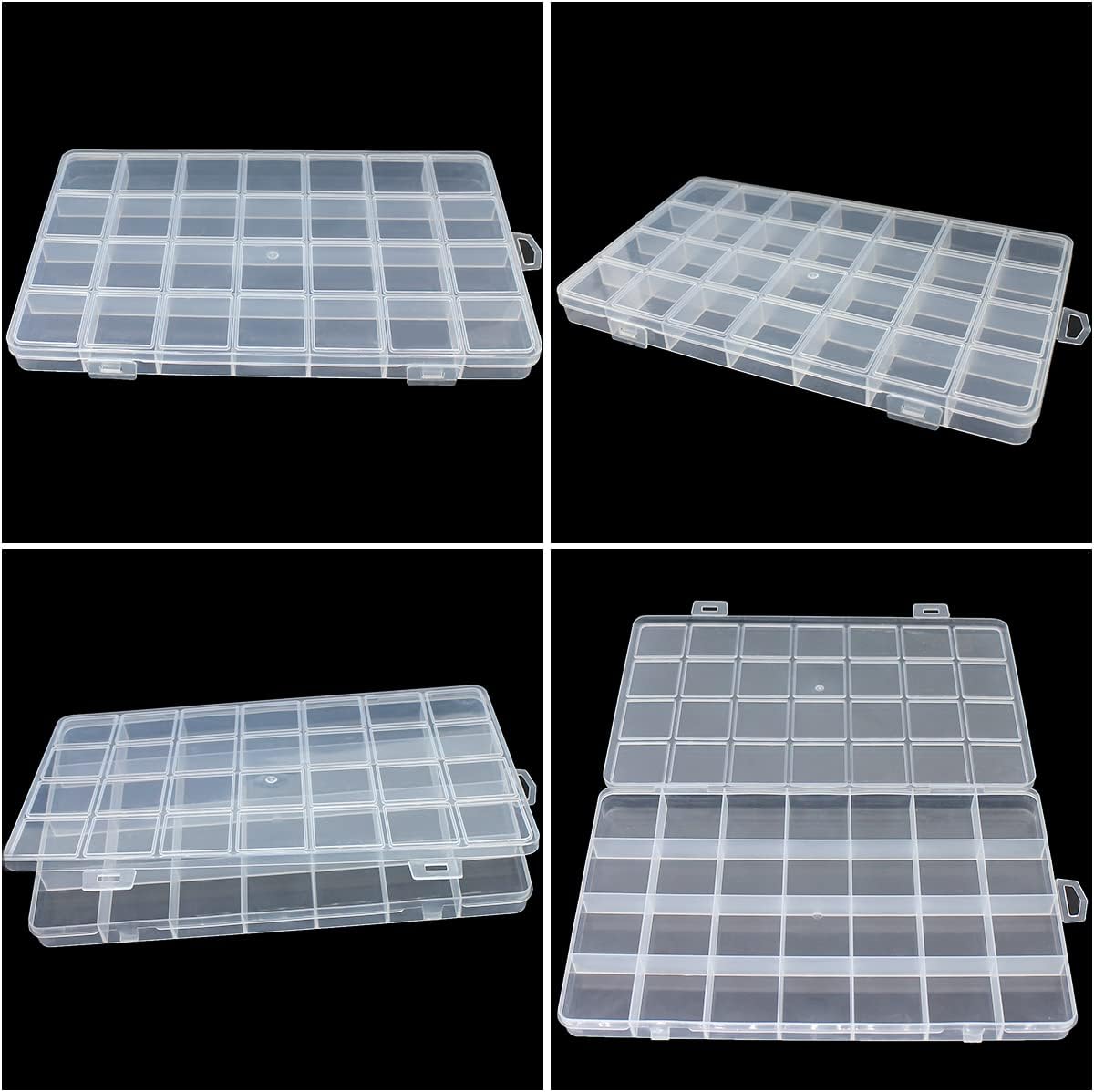 4Packs 28 Grids Bead Organizer Plastic Organizer Box with Fixed Dividers-Jewelry, Accessories, and Small Parts Container Clear Box for Jewerly Beads, Sewing, Drawing
