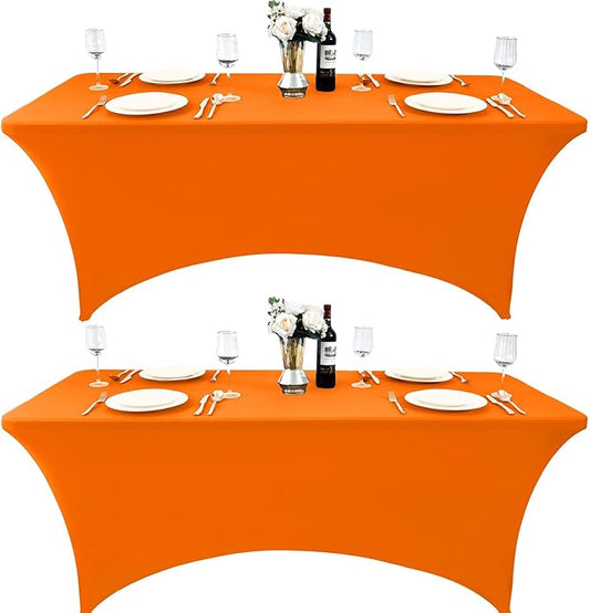 2-Pack 4ft Spandex Table Covers for Rectangular Folding Tables - Wrinkle Resistant Stretch Tight Table Cloths - Ultimate Fitted Table Protector for Parties, Banquet, and Wedding