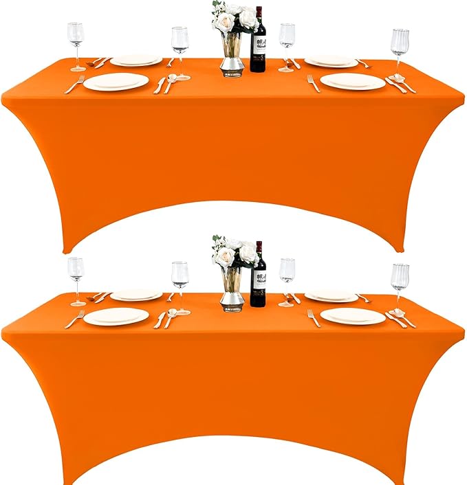 2-Pack 6ft Spandex Table Covers for Rectangle Standard Folding Tables - Wrinkle Resistant Stretch Tablecloths - Ultimate Fitted Table Protector for Parties, Trade Shows, Banquet