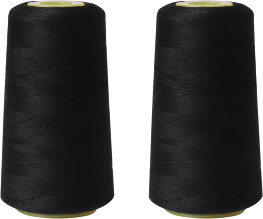 Sewing Thread Cone Set, 2 Pack Serger Thread, 3000 Yards Each, All Purpose Thread for Sewing, Quilting, Machines, Overlock, Merrow & Hand Embroidery (Black*2)