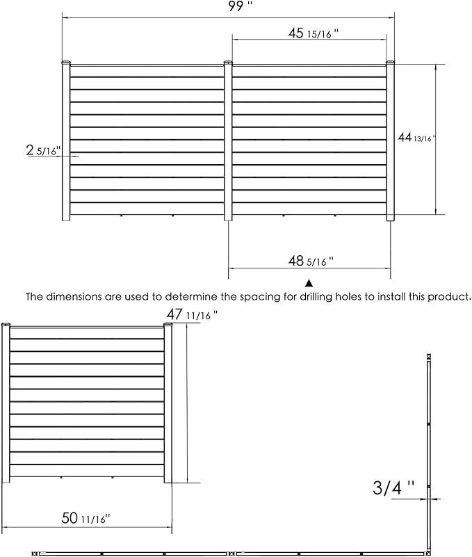 Kozyard 50" W x 48" H Privacy Screens Fence Panel Specifically for Hard Surfaces, Aluminum Post, Air Conditioner Fence Panels, Pool Equipment Enclosure, Trash Can Screens Fence Kit 3Panels