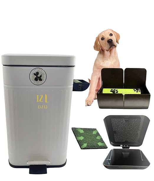 Dog Poop Trash Can (White) Outdoor Activated Carbon Filter Odor Control, 3.2 Gallon (12Lt) with Slow Soft Close Lid, All Weather Resistant Poop Disposal Bin for Pet Waste Backyard Station.