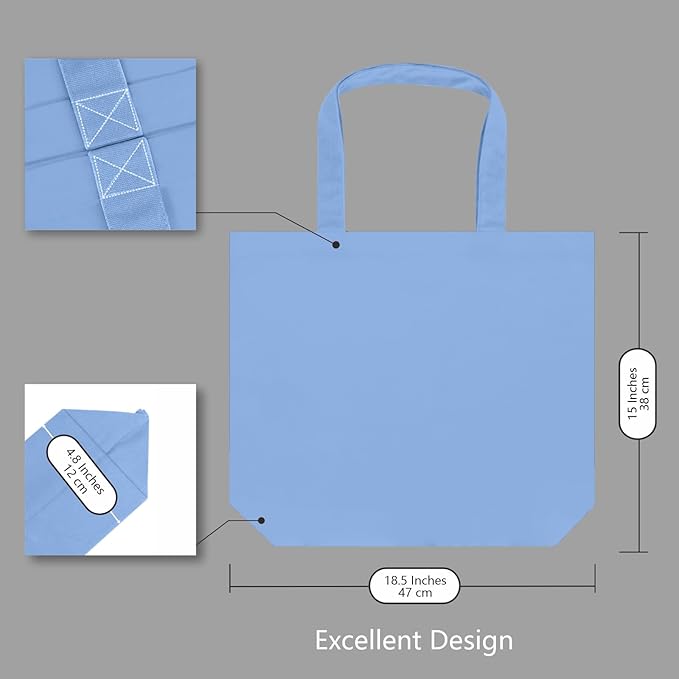 TOPDesign 3-Pack Super Strong Large 12oz Cotton Canvas Tote Bags, Reusable Grocery Shopping Cloth Bags, Fashionable Two-Tone Totes for Crafts, DIY Your Creative Designs
