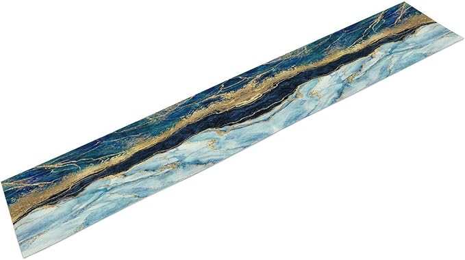 Marble Table Runner, Blue Texture Abstract Art Print Table Runner for Indoor Home Living Room Party Dining Kitchen 13x70in