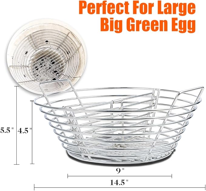 The Accessories for Big Green Egg, Ash Charcoal Basket for Large BGE, Parts for Big Green Egg, Stainless Steel Grill Ash Baskets for The Large(L) BGE and Kamado the Joe Classic(with Divider)