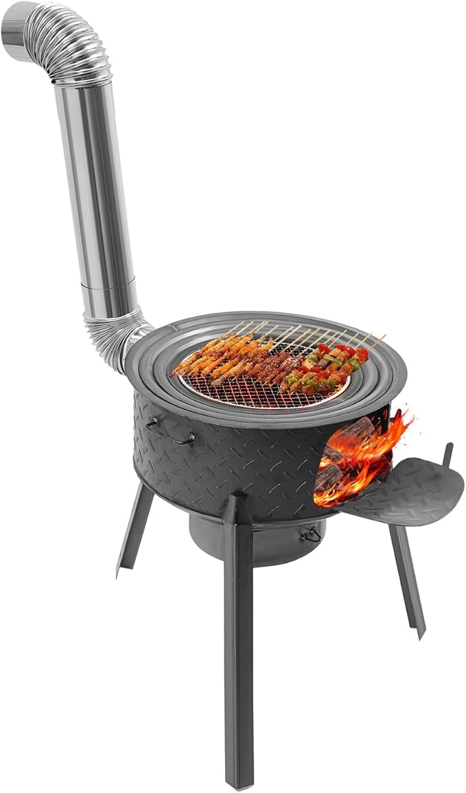 Wood Burning Stove, Steel Camping Stove with Furnace Rings, Chimney Pipes, Outdoor Heating & Cooking Hot Tent Stove, for Cooking, Backyard, Detachable