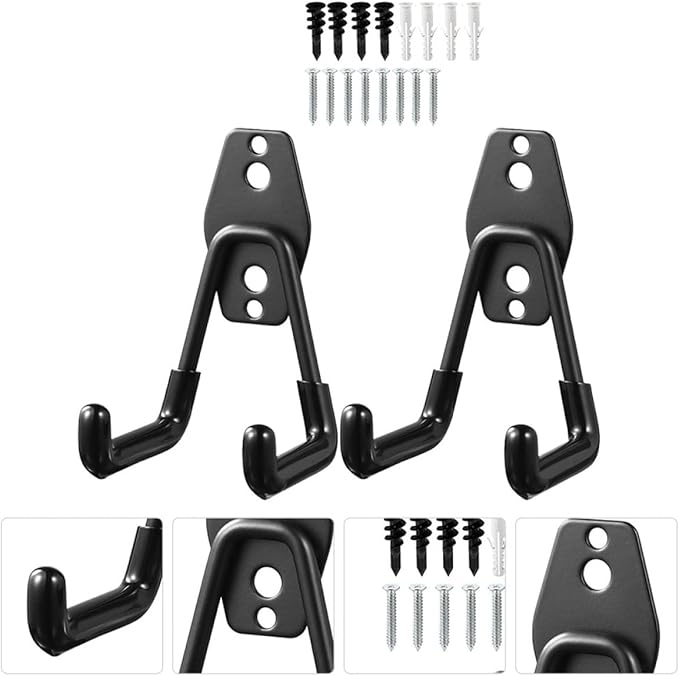 Kisangel Heavy Duty Garage Wall Hooks 2pcs Metal Utility Hangers Black for Garden Tools Storage and Garage Organization