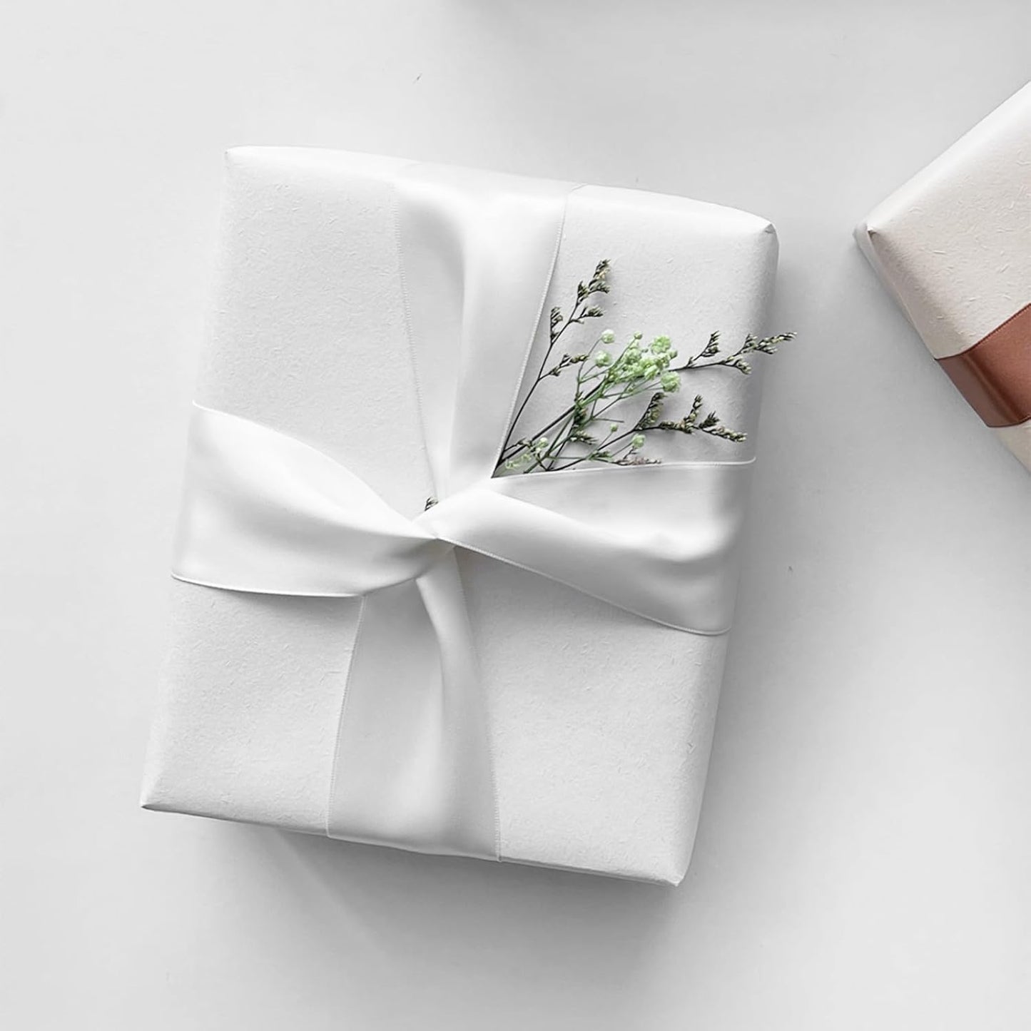 1-1/2" x 100 Yards White Polyester Satin Ribbon Single Faced Fabric Ribbons for Eternal Roses, Flower Bouquets, Gift Wrapping, Crafts, Bridal Shower, Wedding Decor