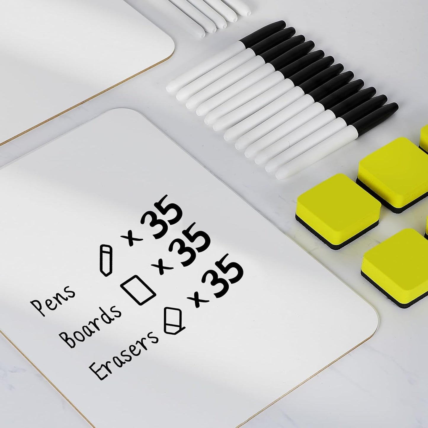 Dry Erase Lapboards, HERKKA 35 Pack Double Sided Dry Erase Lap Boards 9 x 12.5 Inch, 35 Markers, 35 Erasers, Small Dry Erase Boards for Students Classroom Teacher Supplies