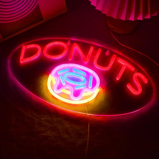 JFLLamp DONUTS Neon Signs for Wall Decor Neon Lights for Business Led Signs Suitable for Bakery Dessert Cake Shop Convenience Stores Supermarkets 5V Power Adapter 16.1*9 Inch (Blue+ Red+Pink+Yellow)