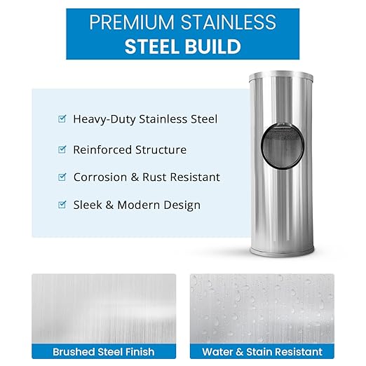 Zoom Wipes Stainless Steel Wipes Dispenser with Built-in Trash Bin – 36" Floor Stand Wipes Holder for Gyms, Offices, Homes – Sanitizing & Disinfecting Station, Commercial Grade & Rustproof.