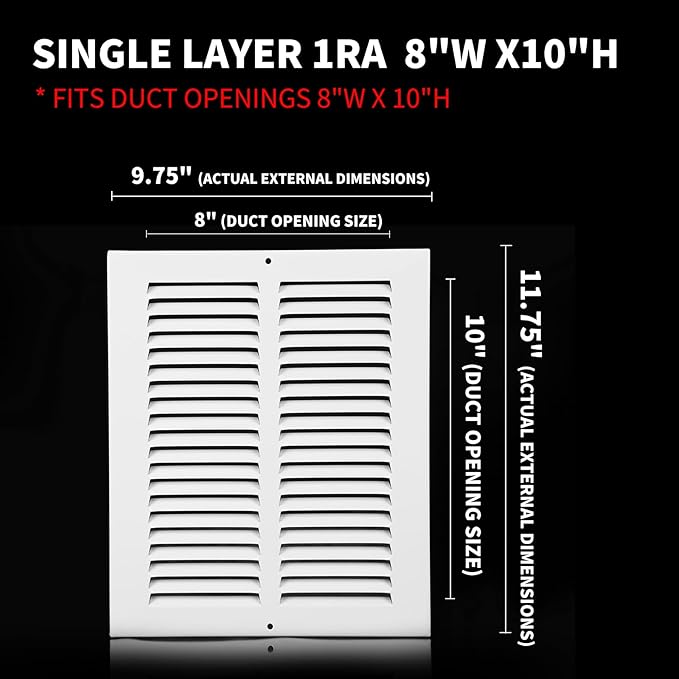 8x10 Vent Cover(Duct Opening Size),Air Return Vent Cover,Flat Vent Cover,Rejillas De Aire Acondicionado para Casa,Return Air Grilles,Outer Dimensions:9.75"Wx11.75"H(8"W x 10"H, Duct Opening)