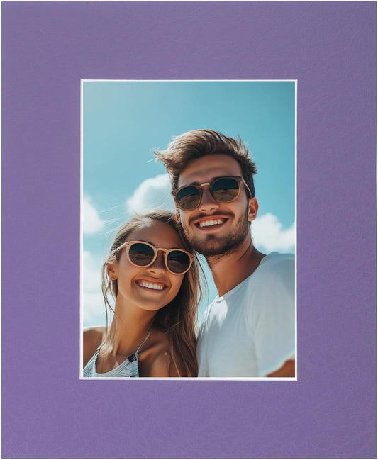 uxcell Picture Mats, 8 x 10 Mat Board Center for 5 x 7 Pictures Acid Free White Core Bevel Cut Frame Mattes with Backing for Display Art Measuring, Purple