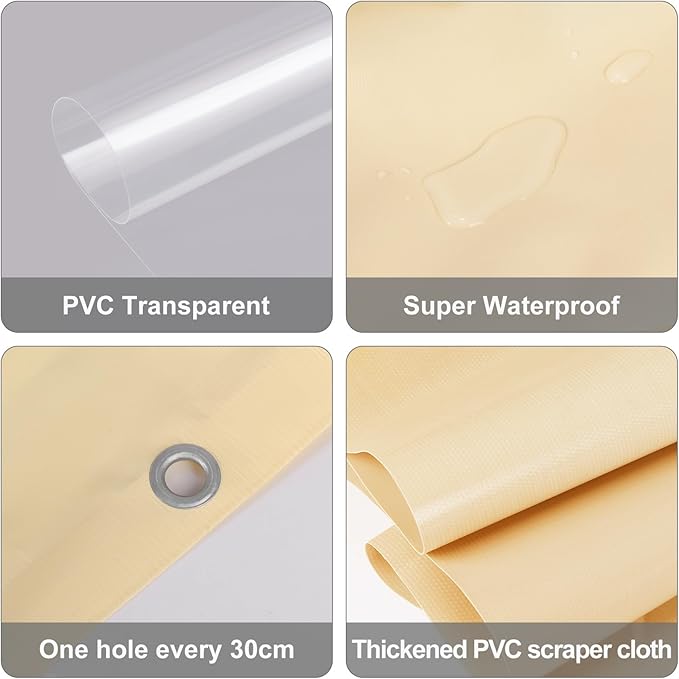Clear Vinyl Curtains for Patio Enclosure, 23oz Heavy Duty Waterproof Anti-UV and Tear-Resistant Tarpaulin with Grommets, Weatherproof Panels for Porch, Pergola, Gazebo, Balcony, Outdoor