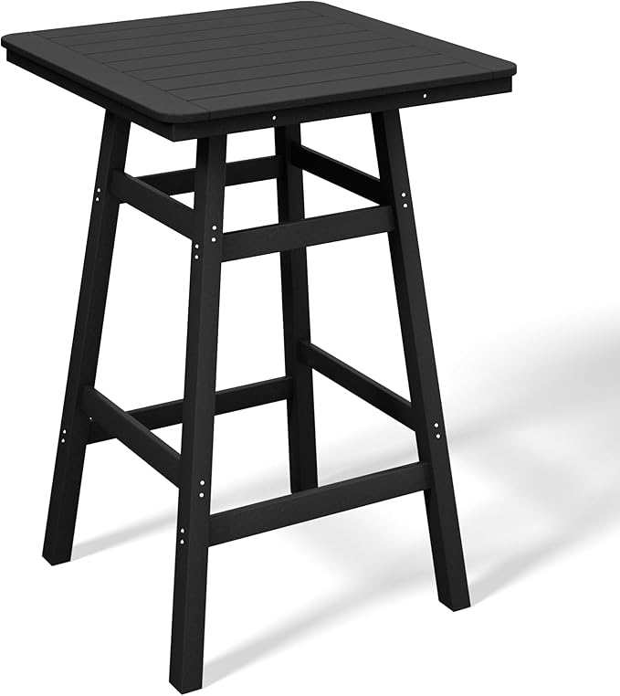 Costaelm Outdoor Bar Table, 42" Counter Height Square Patio Cocktail Bar Table with Umbrella Hole, Patio Bistro Dining Pub Table for Front Porch Deck Backyard Garden, Black