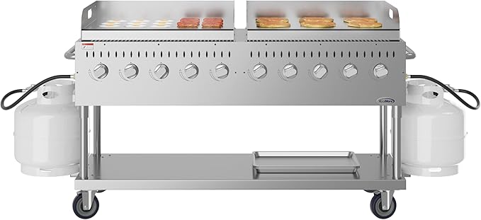 72 in. 10-Burner Commercial Outdoor Propane Gas Grill with Two 36 in. Griddles in Stainless-Steel, ETL Listed (CGKIT7-G36G36)