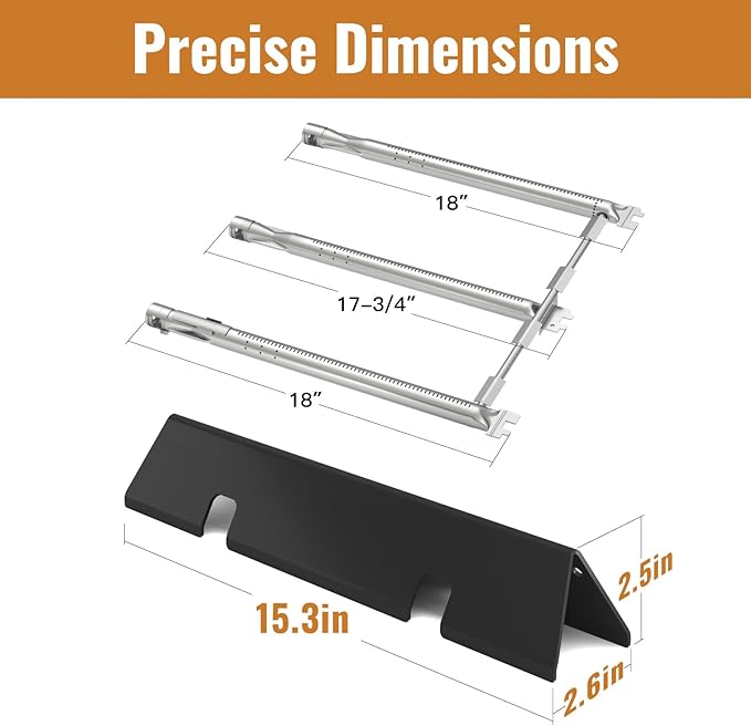Grill Replacement Parts for Weber Spirit II 300 Series, GS4 Spirit II E310 E320 E330 S310 S320 S330 68950 (Front-Mounted Control), 15.3" Flavorizer Bars 7636 and 18" Burner Tubes Set 69787