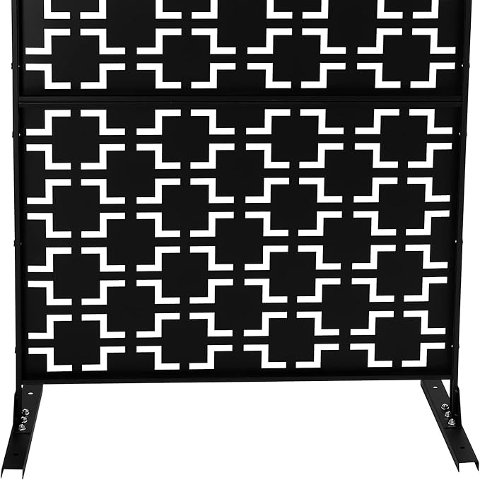 75" H×35" W Decorative Outdoor Privacy Screen with Stand, Outdoor Decor Privacy Fence Screen Metal Fence Panels, Free Standing Metal Divider for Patio Lawn Deck (Black-Square)