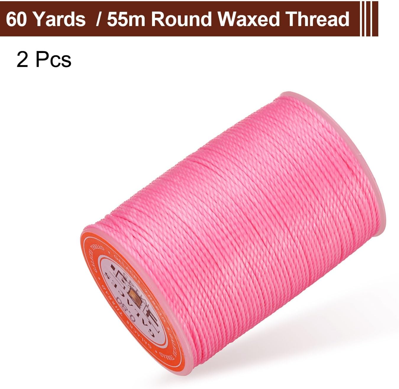 uxcell Round Leather Sewing Waxed Thread, 55m / 60 Yards Polyester Wax String, 0.80mm Wax Stitching Cord for Leather Crafts, Bookbinding, Bracelets Braided, Rose, 2pcs